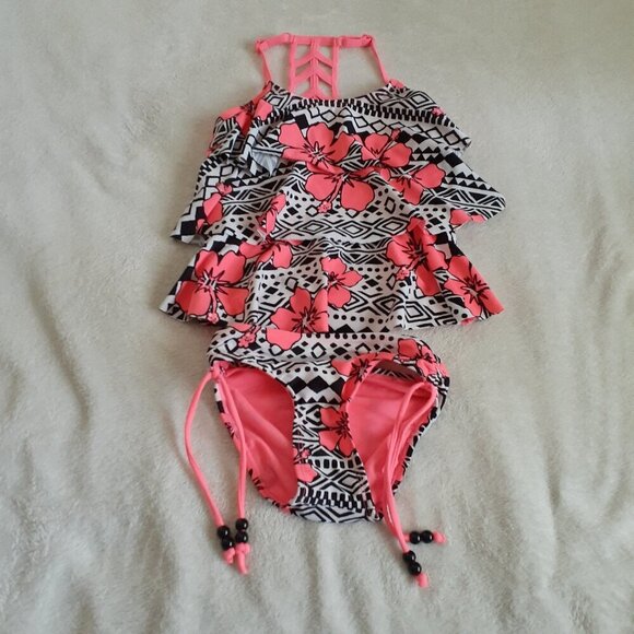 Bundle of 2 Justice Girl's Size 7 Pink Tankini Swimsuits - Picture 9 of 14